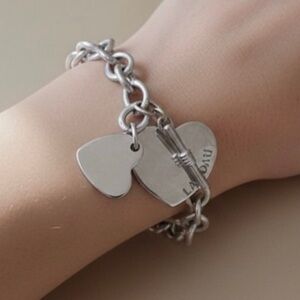 Landau Silver Double Heart Charm Bracelet